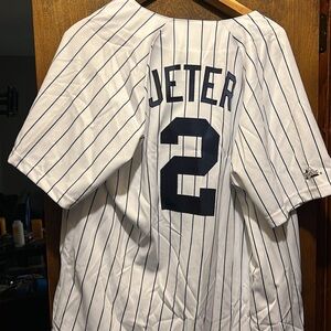 White Pinstripe Jersey with Navy Accents